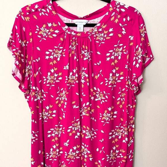 Liz Claiborne Tops - Liz Claiborne Women's Deep Pink Floral Short Flutter Sleeve Blouse – Size 0X